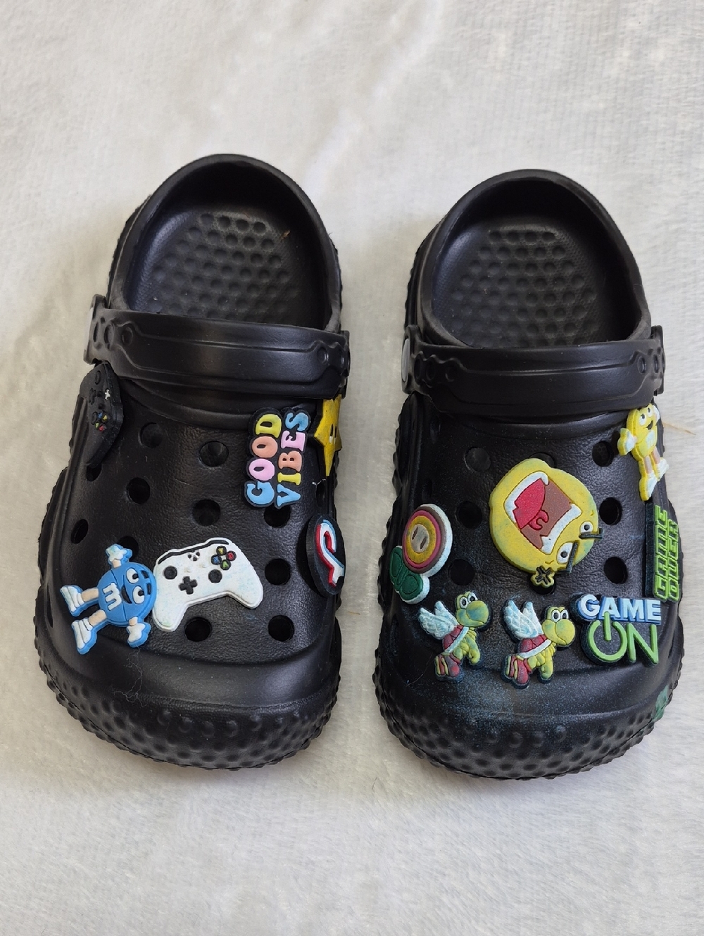 Kids Black Clog Shoes with Game & Character Charms